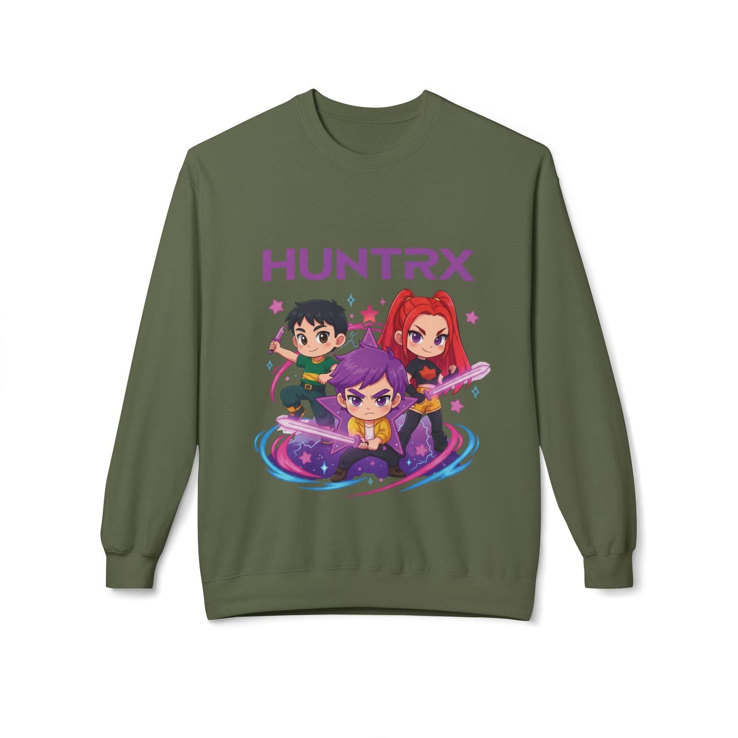 Huntrx Chibi Characters Crewneck Sweatshirt | Kawaii Sweatshirt | K-Pop Demon Hunters Sweatshirt | Huntrix Sweatshirt | Saja Boys Sweatshirt