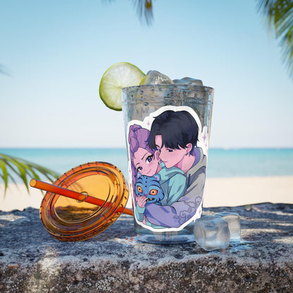 Rumi and Jinu Couple Hugging with Plush Monster Tumbler | K-Pop Demon Hunters Couple Tumbler | Rujinu K-Pop Tumbler | Huntrix Rujinu Tumbler