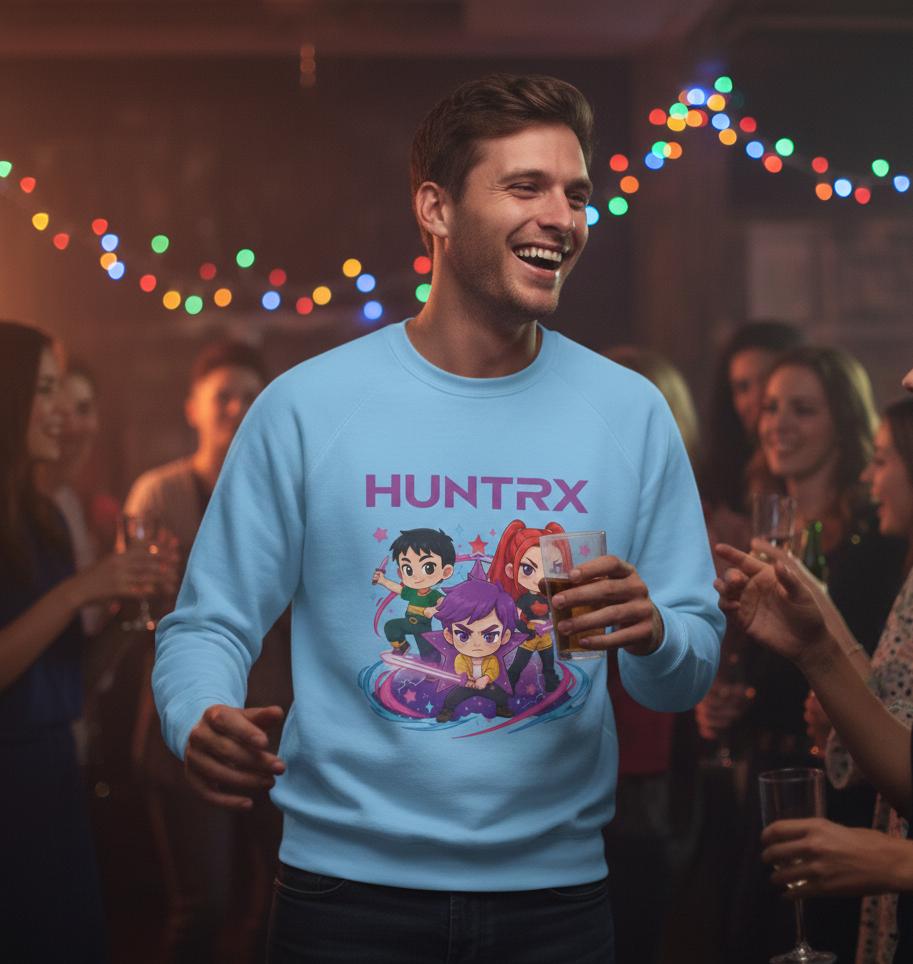 Huntrx Chibi Characters Crewneck Sweatshirt | Kawaii Sweatshirt | K-Pop Demon Hunters Sweatshirt | Huntrix Sweatshirt | Saja Boys Sweatshirt