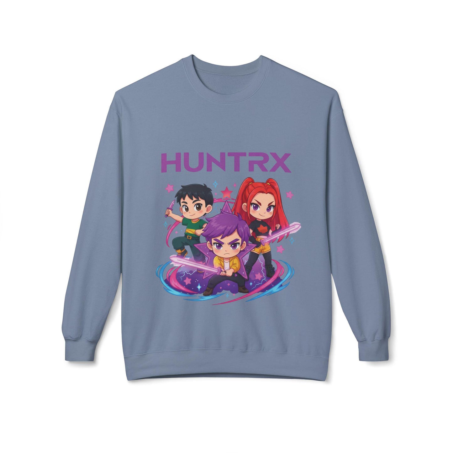Huntrx Chibi Characters Crewneck Sweatshirt | Kawaii Sweatshirt | K-Pop Demon Hunters Sweatshirt | Huntrix Sweatshirt | Saja Boys Sweatshirt