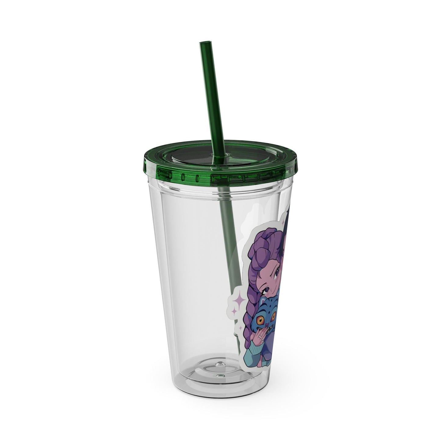 Rumi and Jinu Couple Hugging with Plush Monster Tumbler | K-Pop Demon Hunters Couple Tumbler | Rujinu K-Pop Tumbler | Huntrix Rujinu Tumbler