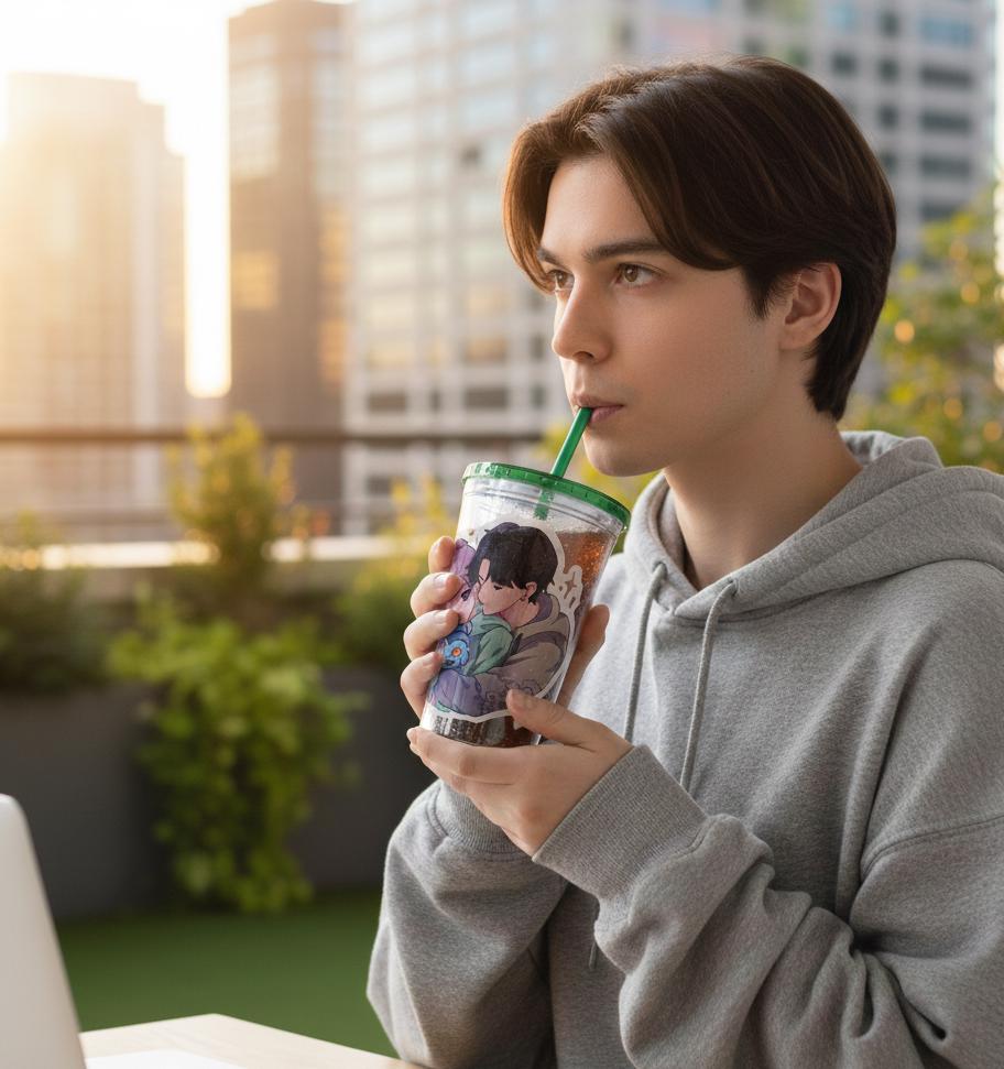 Rumi and Jinu Couple Hugging with Plush Monster Tumbler | K-Pop Demon Hunters Couple Tumbler | Rujinu K-Pop Tumbler | Huntrix Rujinu Tumbler