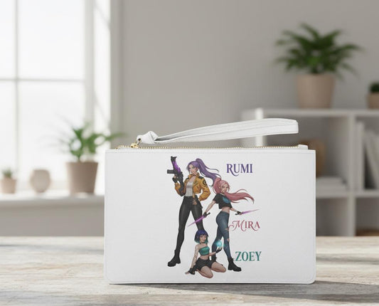 Rumi Zoey Mira trio character illustration Clutch Bag | K-Pop girls trio clutch | Huntrix Girls Clutch | K-Pop Demon Hunters Girls Clutch