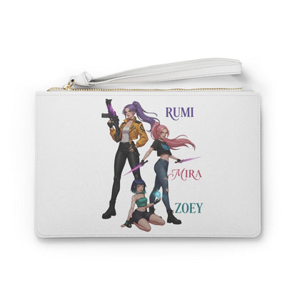Rumi Zoey Mira trio character illustration Clutch Bag | K-Pop girls trio clutch | Huntrix Girls Clutch | K-Pop Demon Hunters Girls Clutch