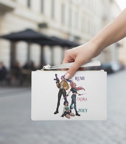 Rumi Zoey Mira trio character illustration Clutch Bag | K-Pop girls trio clutch | Huntrix Girls Clutch | K-Pop Demon Hunters Girls Clutch