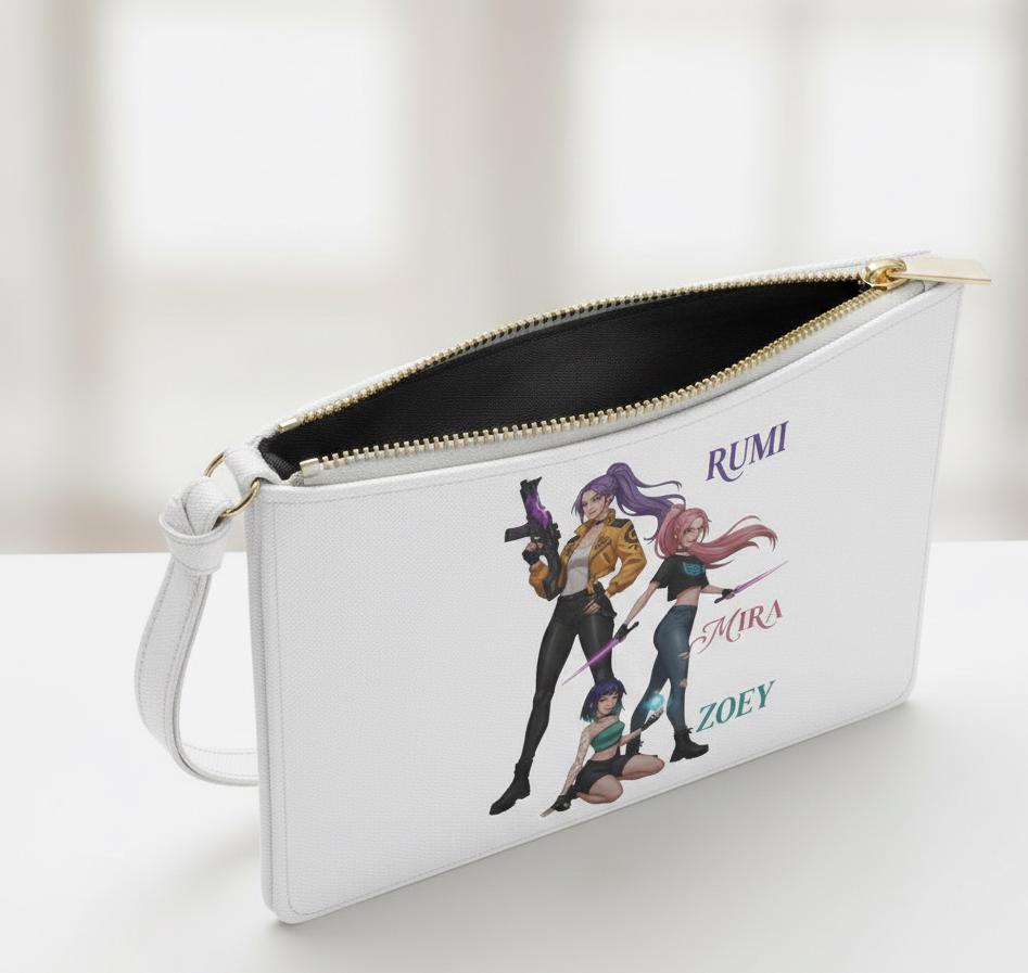 Rumi Zoey Mira trio character illustration Clutch Bag | K-Pop girls trio clutch | Huntrix Girls Clutch | K-Pop Demon Hunters Girls Clutch