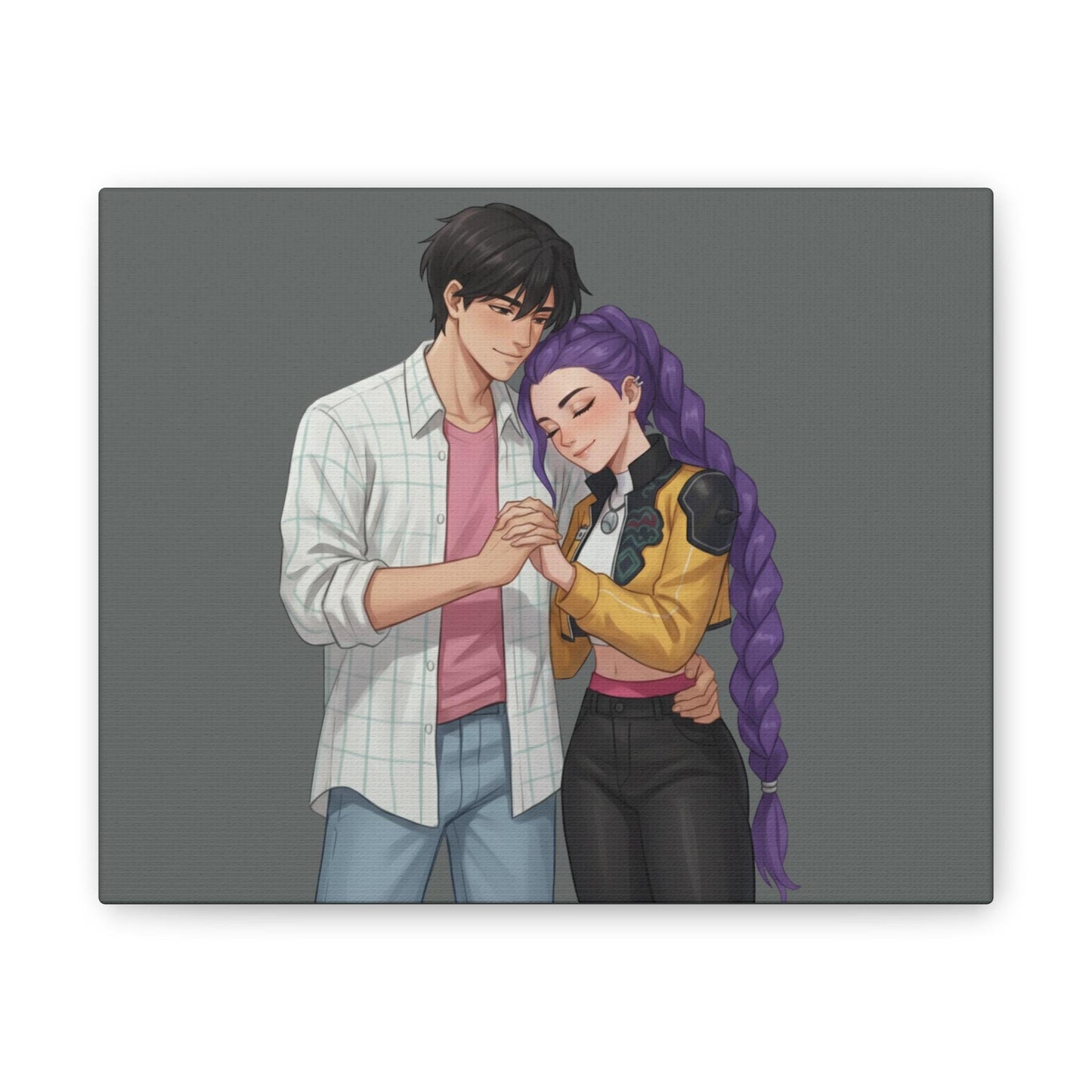 K-Pop Romantic Couple Illustration Canvas Stretched | 0.75" | Rujinu K-Pop Couple Canvas | Rumi and Jinu Couple Canvas | Huntrix Canvas