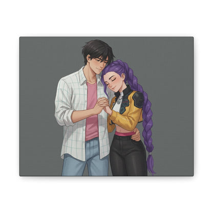 K-Pop Romantic Couple Illustration Canvas Stretched | 0.75" | Rujinu K-Pop Couple Canvas | Rumi and Jinu Couple Canvas | Huntrix Canvas