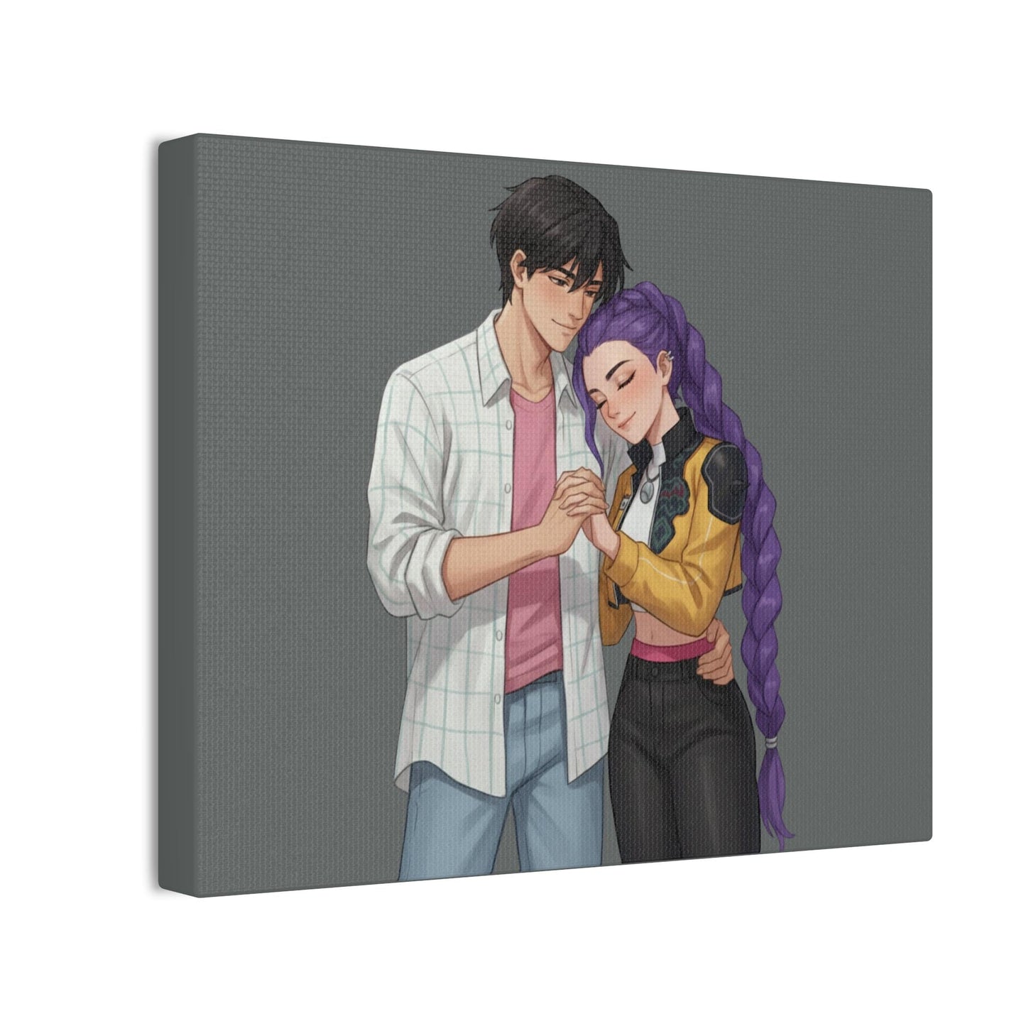 K-Pop Romantic Couple Illustration Canvas Stretched | 0.75" | Rujinu K-Pop Couple Canvas | Rumi and Jinu Couple Canvas | Huntrix Canvas