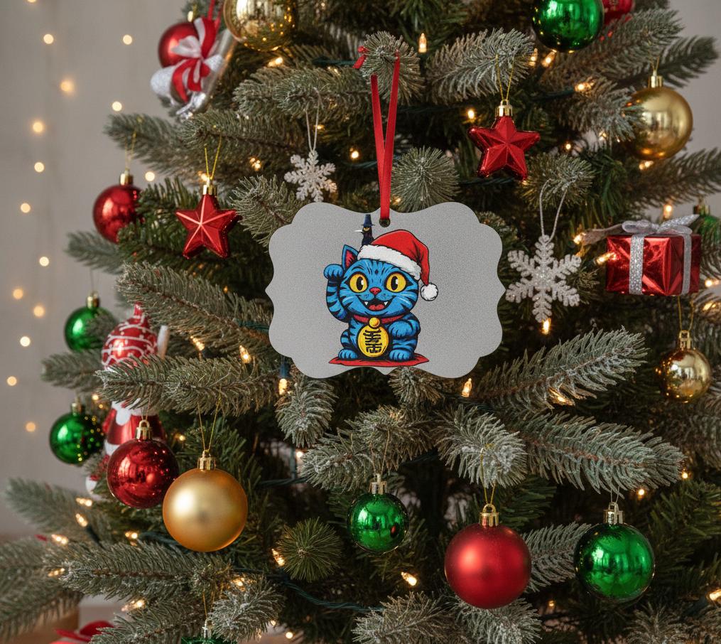 Derpy Tiger with Santa Hat Aluminum Ornament | K-Pop Demon Hunters Christmas Home Decor | Huntrix Home Christmas Decor | K-Pop Santa Decor