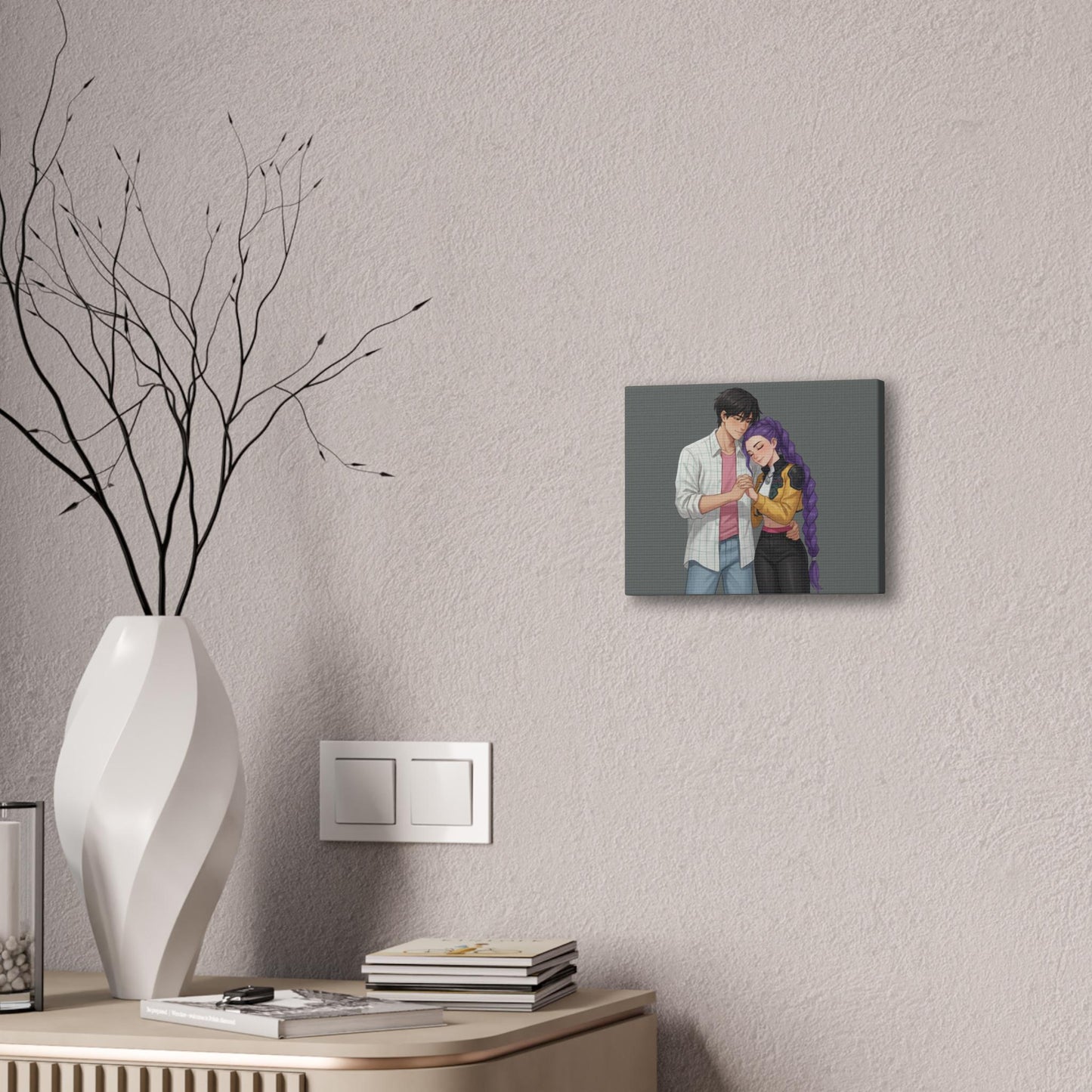 K-Pop Romantic Couple Illustration Canvas Stretched | 0.75" | Rujinu K-Pop Couple Canvas | Rumi and Jinu Couple Canvas | Huntrix Canvas