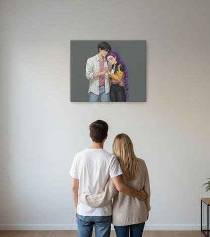 K-Pop Romantic Couple Illustration Canvas Stretched | 0.75" | Rujinu K-Pop Couple Canvas | Rumi and Jinu Couple Canvas | Huntrix Canvas