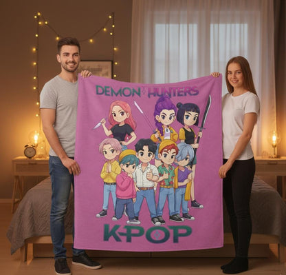 Demon Hunters K-Pop Velveteen Plush Blanket | K-Pop Demon Hunters Blanket | Huntrix Velvet Blanket | Saja Group Blanket | K-Pop Blanket