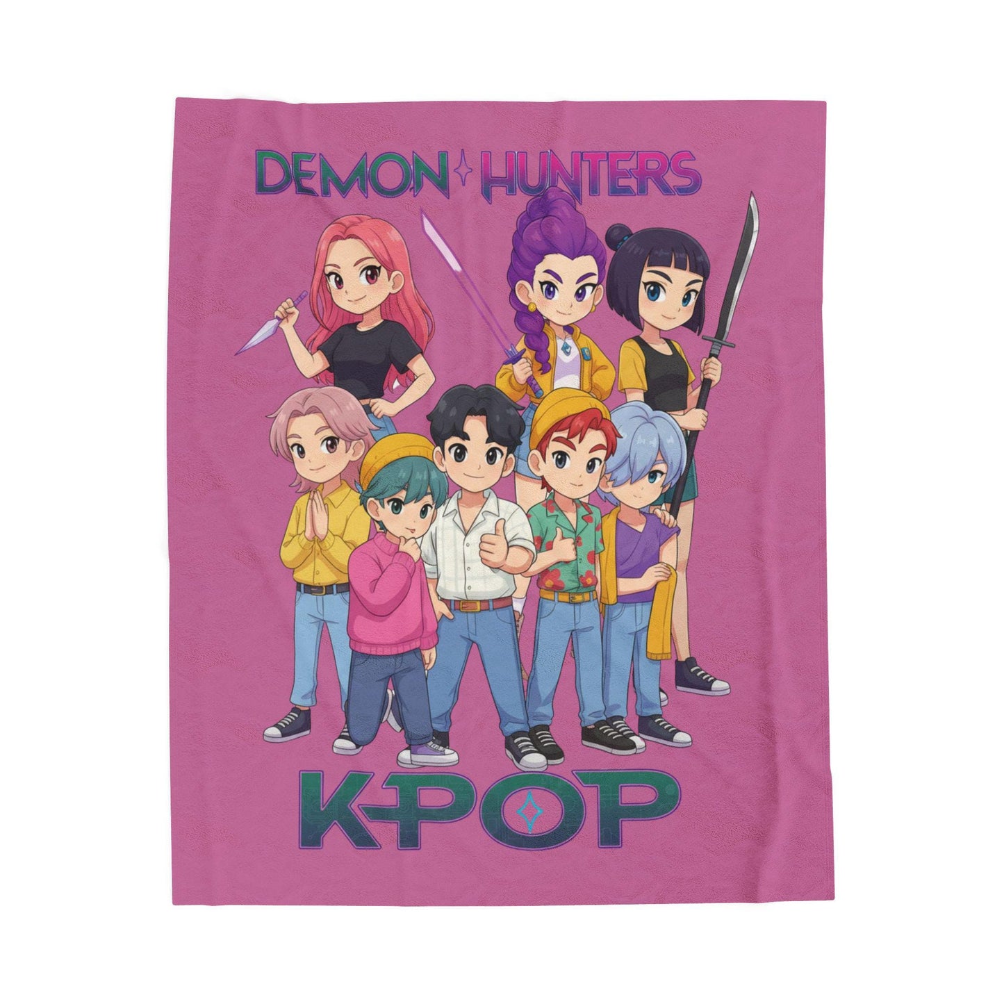 Demon Hunters K-Pop Velveteen Plush Blanket | K-Pop Demon Hunters Blanket | Huntrix Velvet Blanket | Saja Group Blanket | K-Pop Blanket