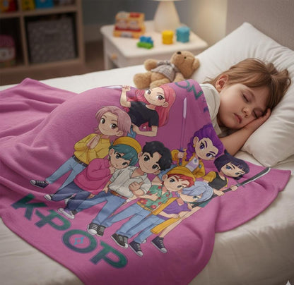 Demon Hunters K-Pop Velveteen Plush Blanket | K-Pop Demon Hunters Blanket | Huntrix Velvet Blanket | Saja Group Blanket | K-Pop Blanket
