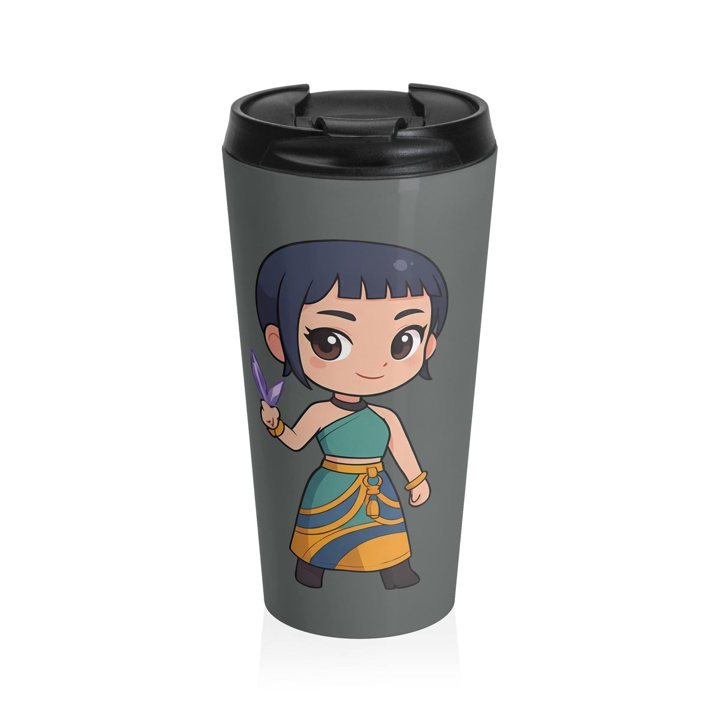 Chibi Warrior Girl Stainless Steel Travel Mug | K-Pop Chibi Mug | K-Pop Demon Hunters Travel Mug | K-Pop Chibi Mug | Huntrix Travel Mug