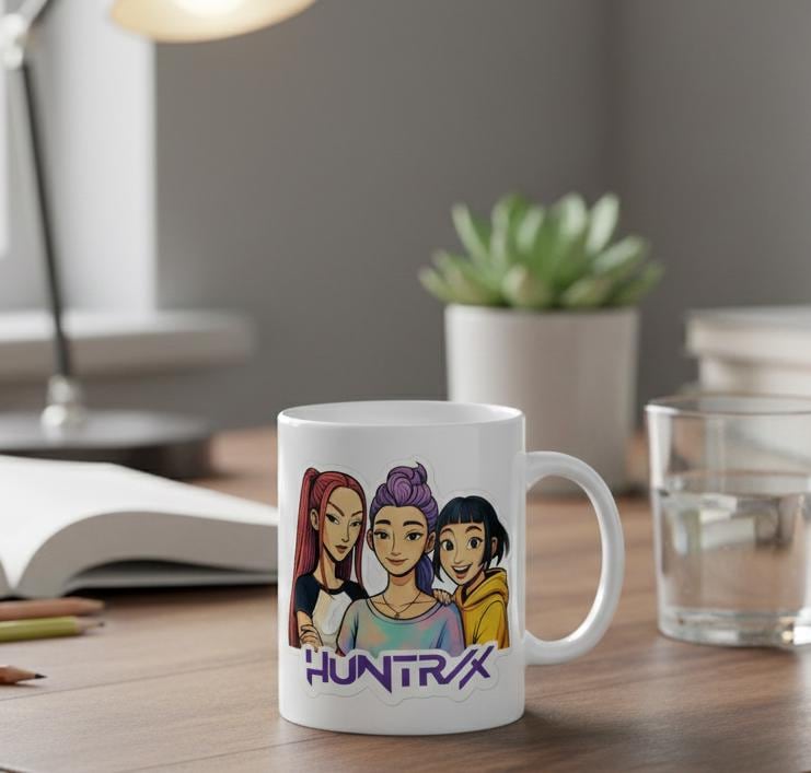 HuntrX Trio Character Illustration Mug | K-Pop Coffee Cup | Saja Group Coffee Mug | Huntrix Girls Mug | K-Pop Demon Mug | K-Pop Trio Mug