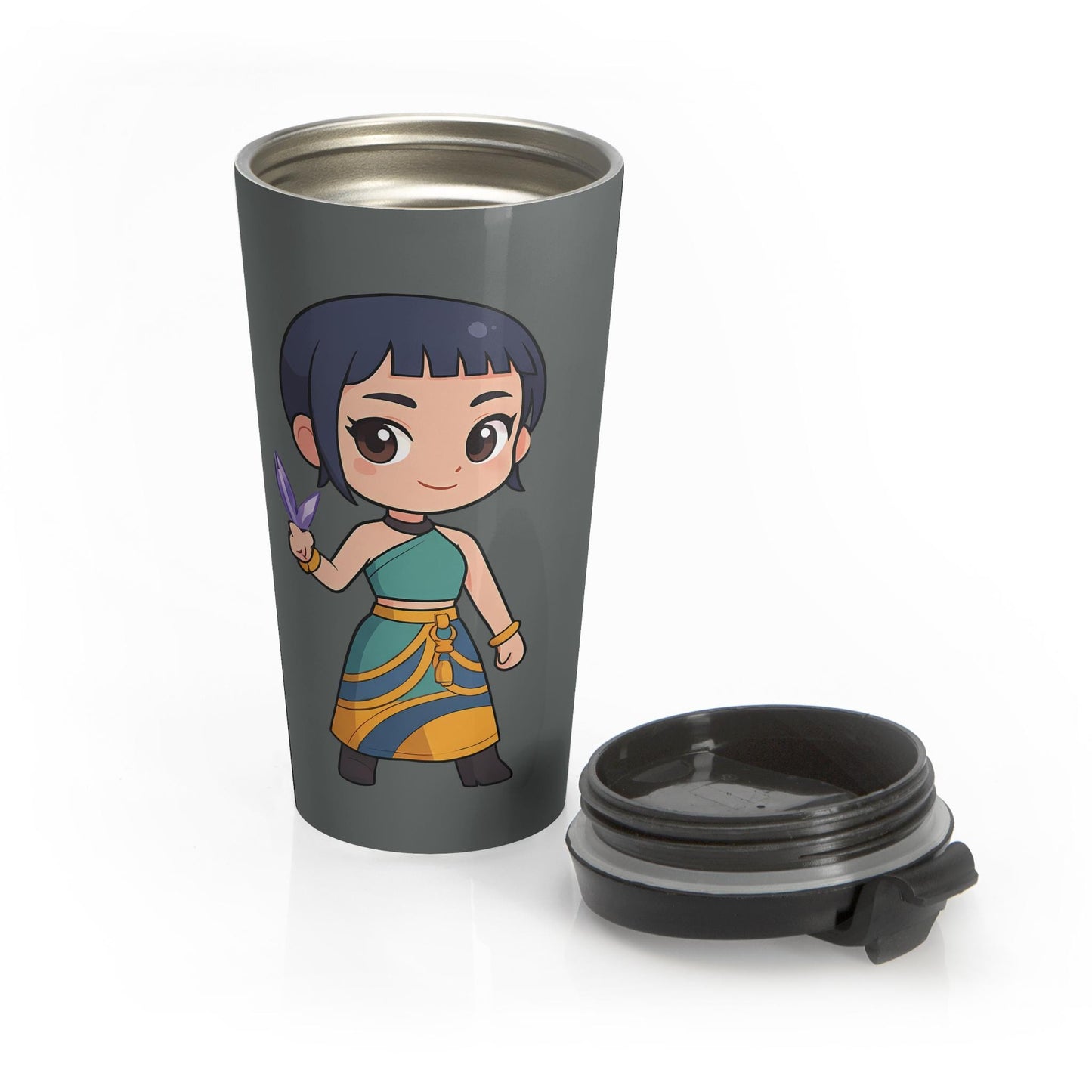Chibi Warrior Girl Stainless Steel Travel Mug | K-Pop Chibi Mug | K-Pop Demon Hunters Travel Mug | K-Pop Chibi Mug | Huntrix Travel Mug