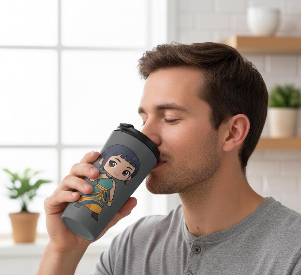 Chibi Warrior Girl Stainless Steel Travel Mug | K-Pop Chibi Mug | K-Pop Demon Hunters Travel Mug | K-Pop Chibi Mug | Huntrix Travel Mug