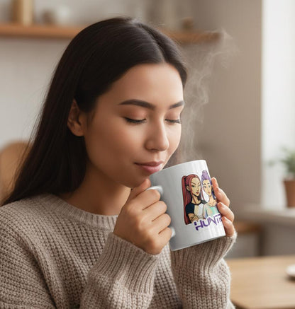 HuntrX Trio Character Illustration Mug | K-Pop Coffee Cup | Saja Group Coffee Mug | Huntrix Girls Mug | K-Pop Demon Mug | K-Pop Trio Mug