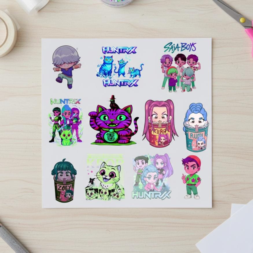 Chibi Huntrix PNG Clipart | K-Pop Demon Hunters & Saja Boys Kawaii Sticker Pack | Instant Digital Download