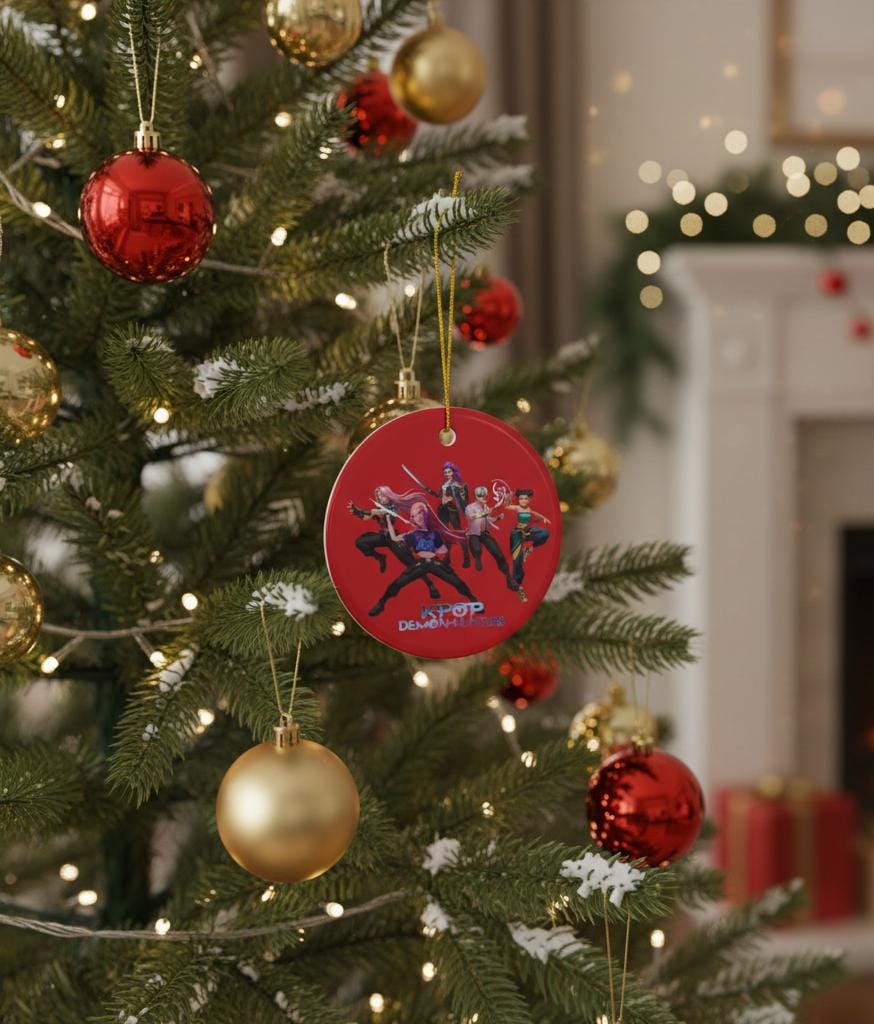 K-Pop Demon Hunters Ceramic Ornament | Huntrix round ornament | K-Pop group round ceramic Ornament | K-Pop Demon Hunters christmas ornamentt
