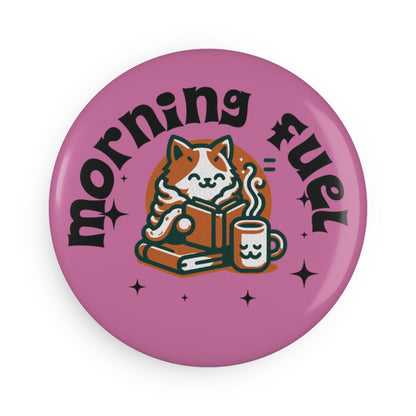 Morning Fuel Cat Illustration Button Magnet | Bright, Round Fridge Magnet