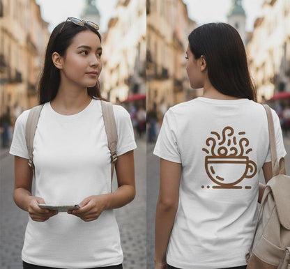 Steaming Coffee Cup T-Shirt | Coffee Lover Shirt, Cafe Illustration |  Lightweight Cotton Tee