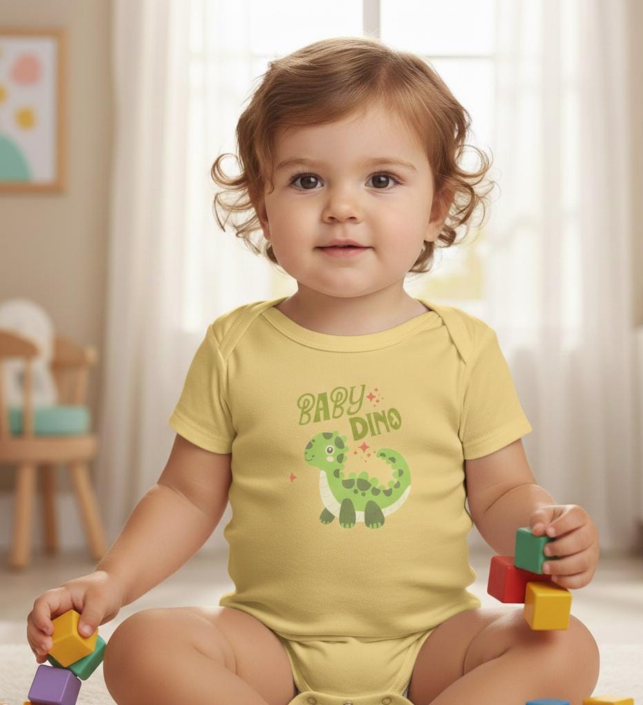 Baby Dino Bodysuit | Green Dinosaur Illustration, Infant Wrap