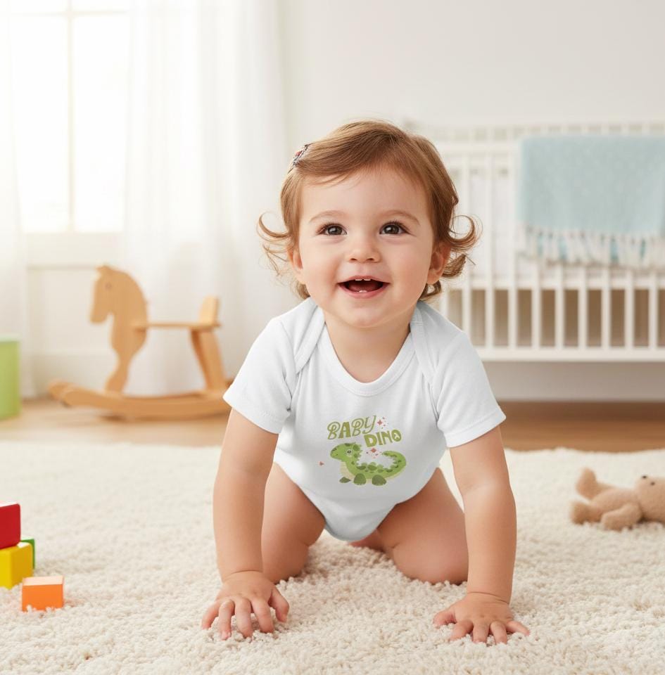Baby Dino Bodysuit | Green Dinosaur Illustration, Infant Wrap