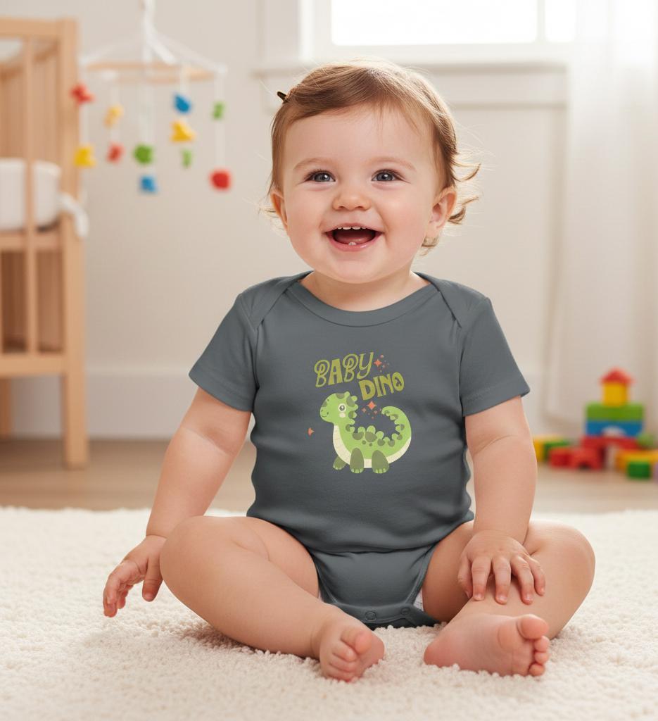 Baby Dino Bodysuit | Green Dinosaur Illustration, Infant Wrap