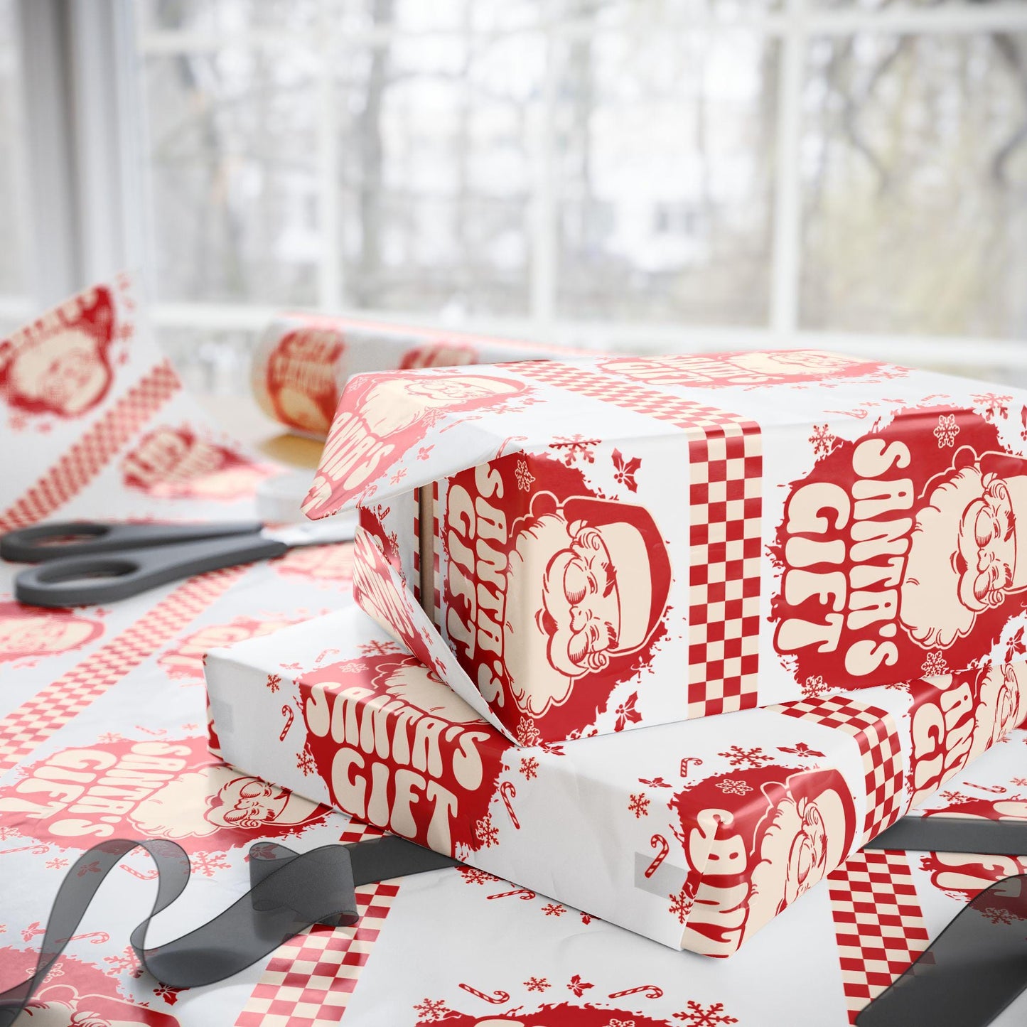 Retro Santa Claus Pattern Wrapping Paper | Festive Holiday Print