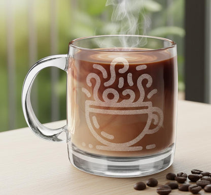 Engraved Glass Coffee Mug | 12.25 oz Clear Mug