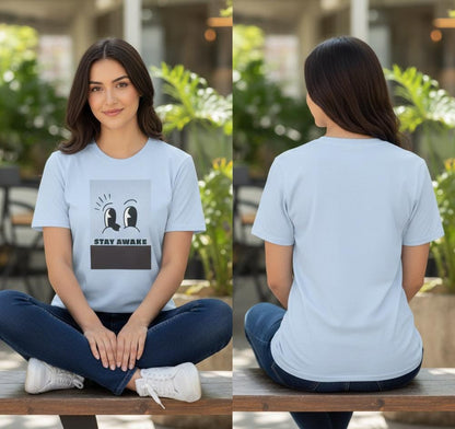 Stay Awake Graphic T-Shirt | Minimalist Cartoon Eyes Crew Tee
