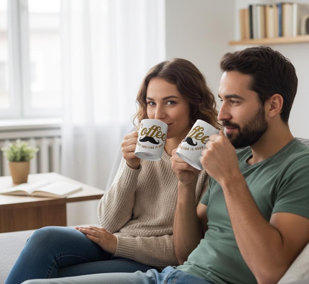 Coffee Mustache Mug | Adulting Humor Ceramic Cup