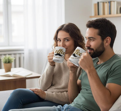 Coffee Mustache Mug | Adulting Humor Ceramic Cup