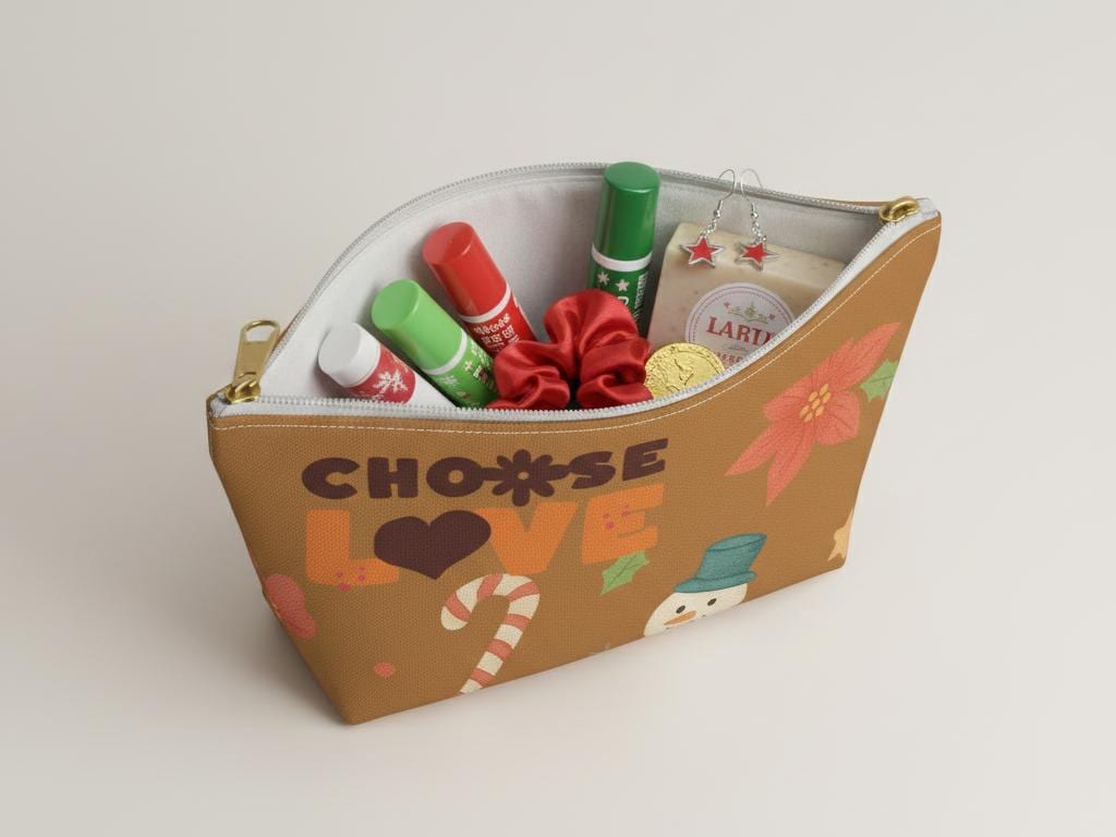 Christmas Accessory Pouch | Snowman & Candy Cane Holiday Design
