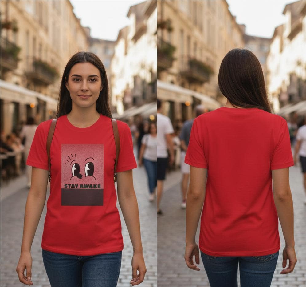 Stay Awake Graphic T-Shirt | Minimalist Cartoon Eyes Crew Tee