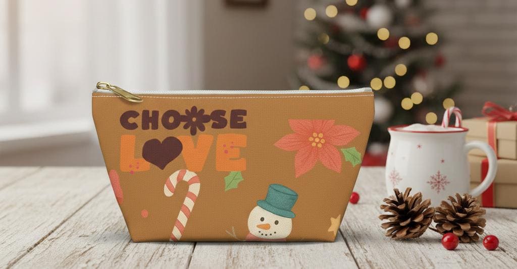 Christmas Accessory Pouch | Snowman & Candy Cane Holiday Design