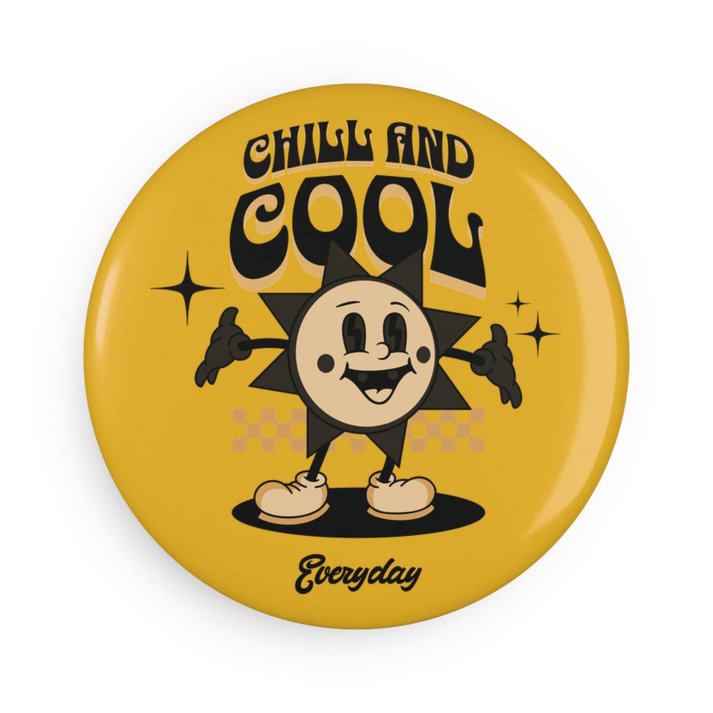 Chill and Cool Sunface Magnet Button | Retro-Inspired Round Magnet That Brings Upbeat Charm To Any Magnetic Surface