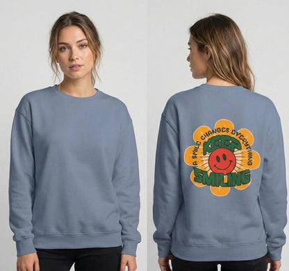 Retro 70s Smiley Flower Graphic Sweatshirt | Cozy Crewneck