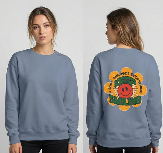 Retro 70s Smiley Flower Graphic Sweatshirt | Cozy Crewneck