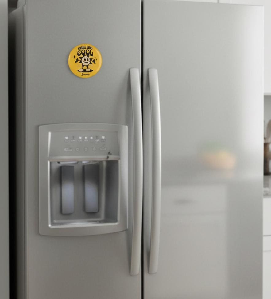 Chill and Cool Sunface Magnet Button | Retro-Inspired Round Magnet That Brings Upbeat Charm To Any Magnetic Surface