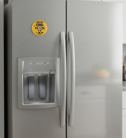 Chill and Cool Sunface Magnet Button | Retro-Inspired Round Magnet That Brings Upbeat Charm To Any Magnetic Surface