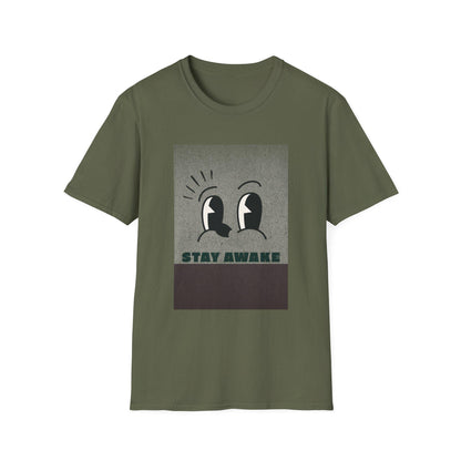 Stay Awake Graphic T-Shirt | Minimalist Cartoon Eyes Crew Tee