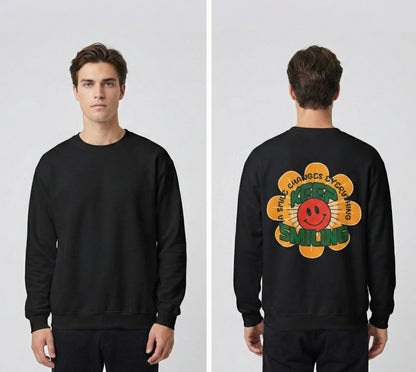 Retro 70s Smiley Flower Graphic Sweatshirt | Cozy Crewneck