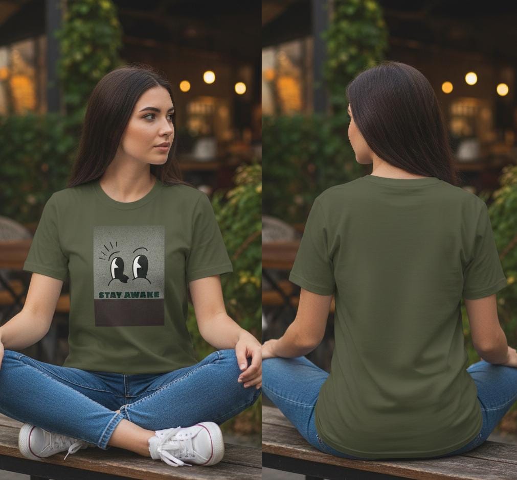 Stay Awake Graphic T-Shirt | Minimalist Cartoon Eyes Crew Tee