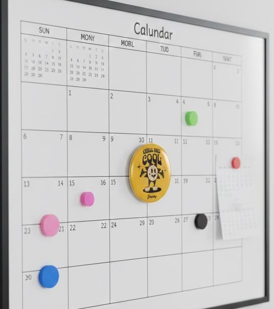 Chill and Cool Sunface Magnet Button | Retro-Inspired Round Magnet That Brings Upbeat Charm To Any Magnetic Surface