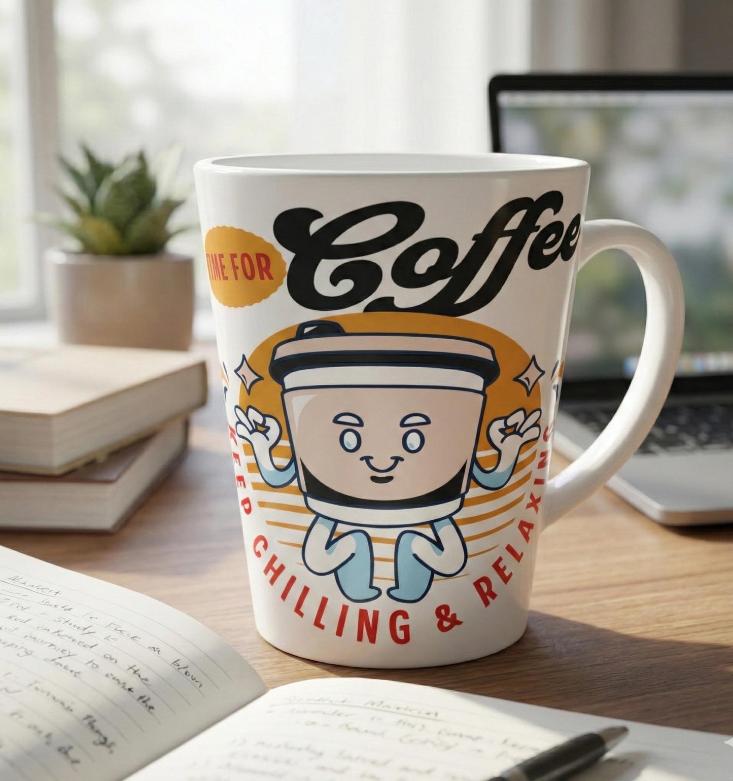 Latte Mug | 12oz White Ceramic Coffee Cup, Chill & Relax