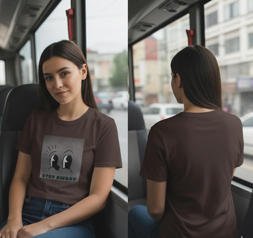 Stay Awake Graphic T-Shirt | Minimalist Cartoon Eyes Crew Tee